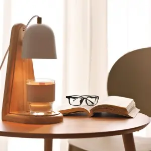 natural wood indoor candle warmer lamp fragrance scent with jar candles warm light