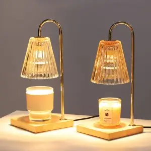 Glass Candle Warmer Lamp with 2 Bulbs Compatible with Jar Candles Vintage Electric Candle Lamp Dimmable Candle Melter Top Melting for Scented Wax