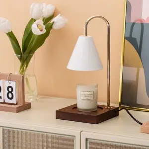 Home Decorative Flameless Wood Candle Warmer, Natural Material for Yankee Candle Large Jar and 3 Wick Candles, Top Overhead Shade Warmers, 110-120V, Electric Auto Shut Melter Candle Warming Lamps