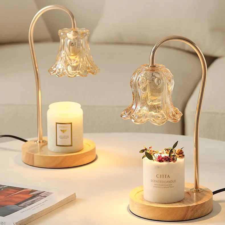 New glass flower romantic style electric candle warmer table lamp great gift and home decoration living room lightings Valentine’s gift flameless aroma burner creative present  for friends