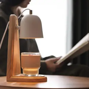 natural wood indoor candle warmer lamp fragrance scent with jar candles warm light