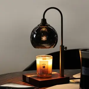 Glass Candle Warmer Lamp, 2 * 50W Bulbs Electric Candle Warmer Compatible with Jar Candles, Elegant Classic Dimmable Candle Lamp Warmer, Oaken Base Candle Melter Top Melting