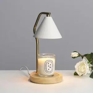 Fragrance Candle Warmer Lamp – Home Decor Candle Warmer for Small Large Size Jar Candles Retro Wooden Base (Round Black)