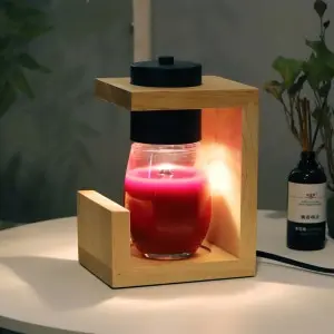 Modern Natural Rectangle Rubber Wood Electric Candle Warmer Lamp