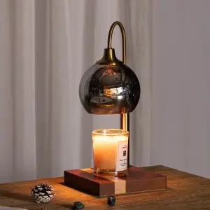 Glass Candle Warmer Lamp, 2 * 50W Bulbs Electric Candle Warmer Compatible with Jar Candles, Elegant Classic Dimmable Candle Lamp Warmer, Oaken Base Candle Melter Top Melting